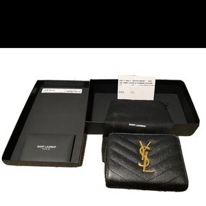 Saint Laurent Monogram Compact Zip Around Wallet Black 403723